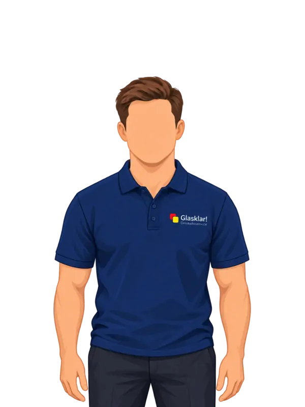 Mitarbeiter einer Gebäudereinigung im dunkelblauen Glasklar-Poloshirt